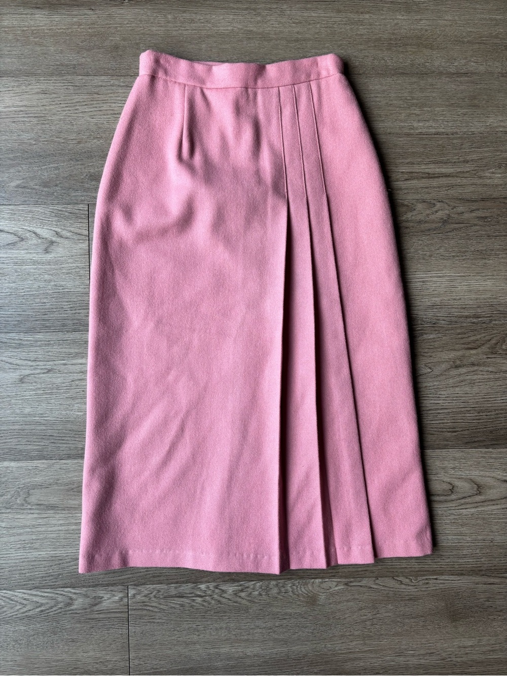 Vintage Campus Casuals of California Pink Pleated Midi 💯 Wool Skirt USA